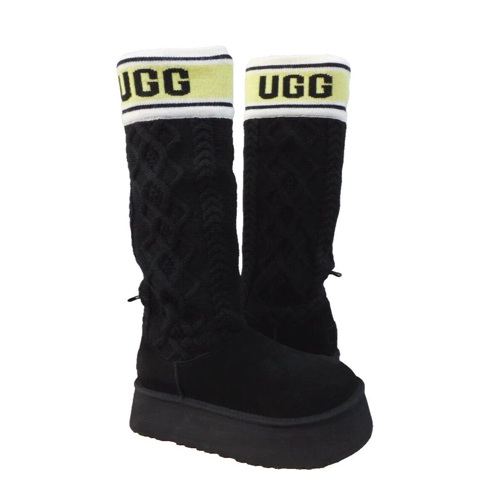 UGG WOMEN'S KNEE HIGH LETTER SUEDE TALL BOOTS BLACK NWOB SZ 8